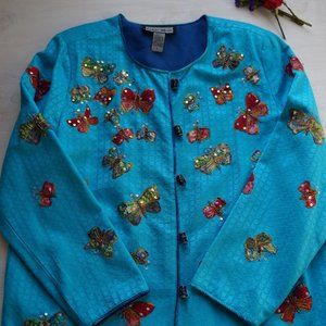 Indigo Moon Butterfly Boho Art to Wear Jacket Sz L